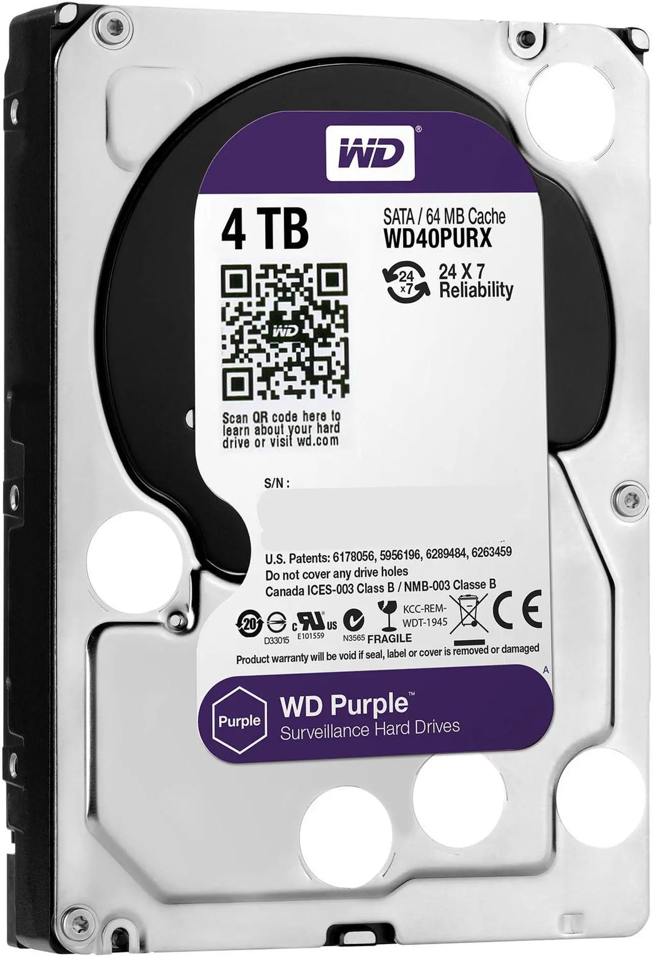 Alt view image 3 of 3 - WD Purple 4TB Surveillance Hard Disk Drive - 5400 RPM Class SATA 6Gb/s 64MB Cache 3.5 Inch WD40PURX