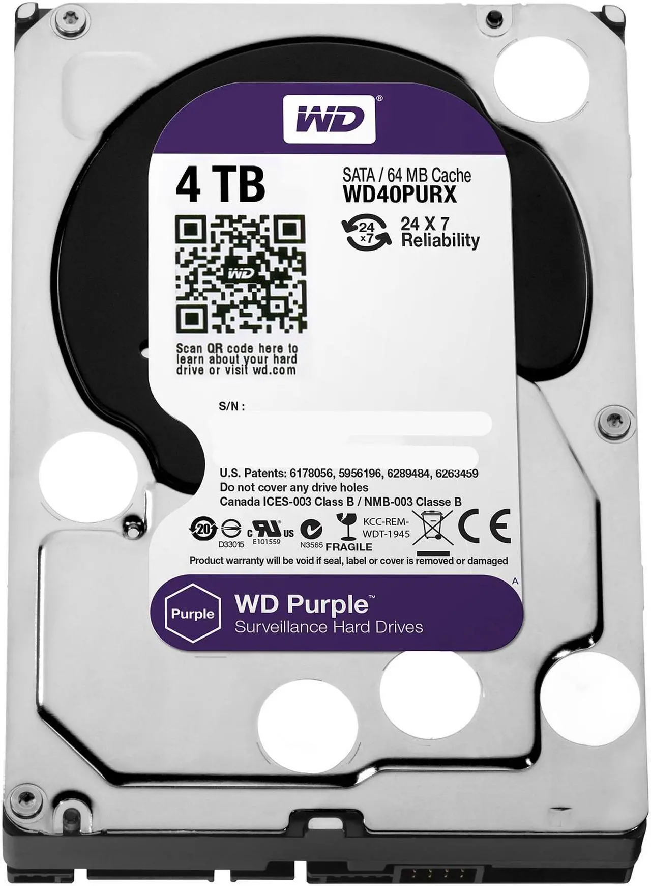 Alt view image 2 of 3 - WD Purple 4TB Surveillance Hard Disk Drive - 5400 RPM Class SATA 6Gb/s 64MB Cache 3.5 Inch WD40PURX