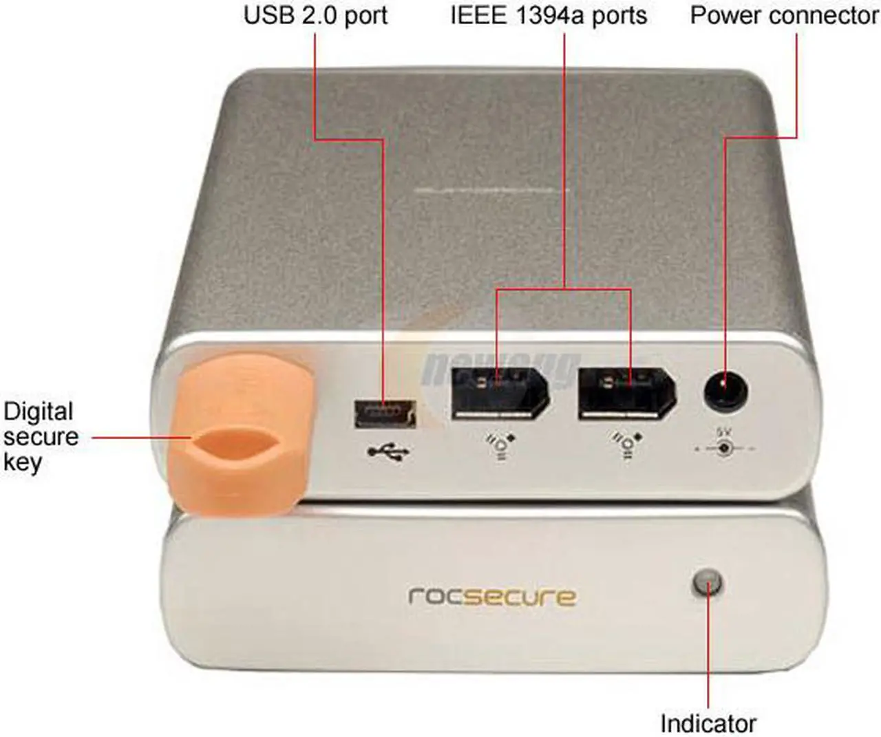 Alt view image 4 of 7 - rocstor Rocbit 2A 160GB 5400 RPM 2.5" USB 2.0 / Firewire400 Encrypted External Hard Drive Model J202F5-40