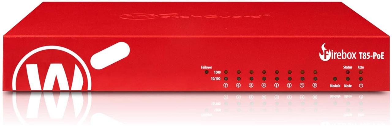 Main image of WatchGuard Firebox T85-PoE Network Security/Firewall Appliance Up to 4.96 Gbps firewall throughput, 8 x 1Gb ports, 60 Branch Office VPNs