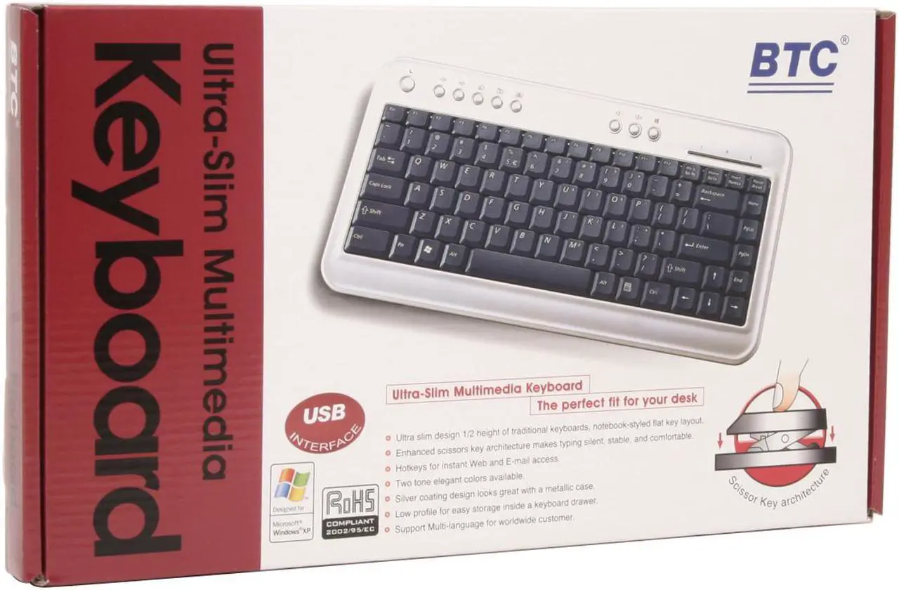 Alt view image 3 of 3 - BTC 6100C Silver & Black 86 Normal Keys 9 Function Keys USB Ultra Slim Multimedia Keyboard