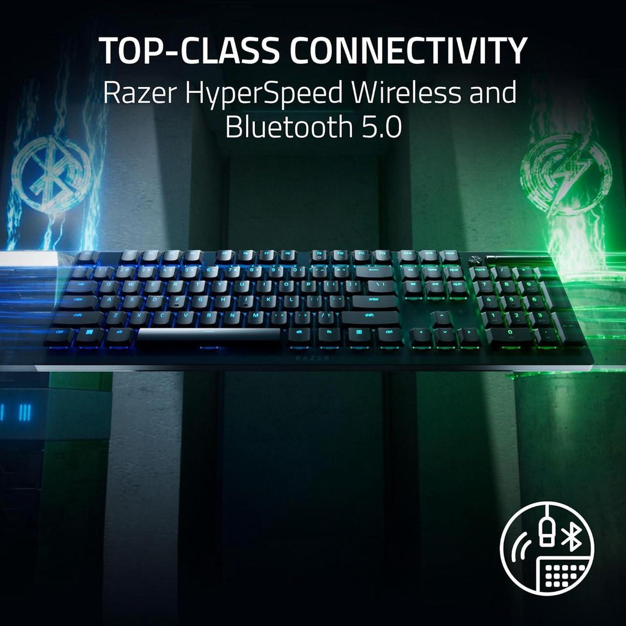 Alt view image 3 of 8 - Razer DeathStalker V2 Pro Wireless Gaming Keyboard: Low-Profile Optical Switches - Clicky Purple - HyperSpeed Wireless & Bluetooth 5.0 - Up to 200 Hrs - Ultra-Durable Coated Keycaps - Chroma RGB