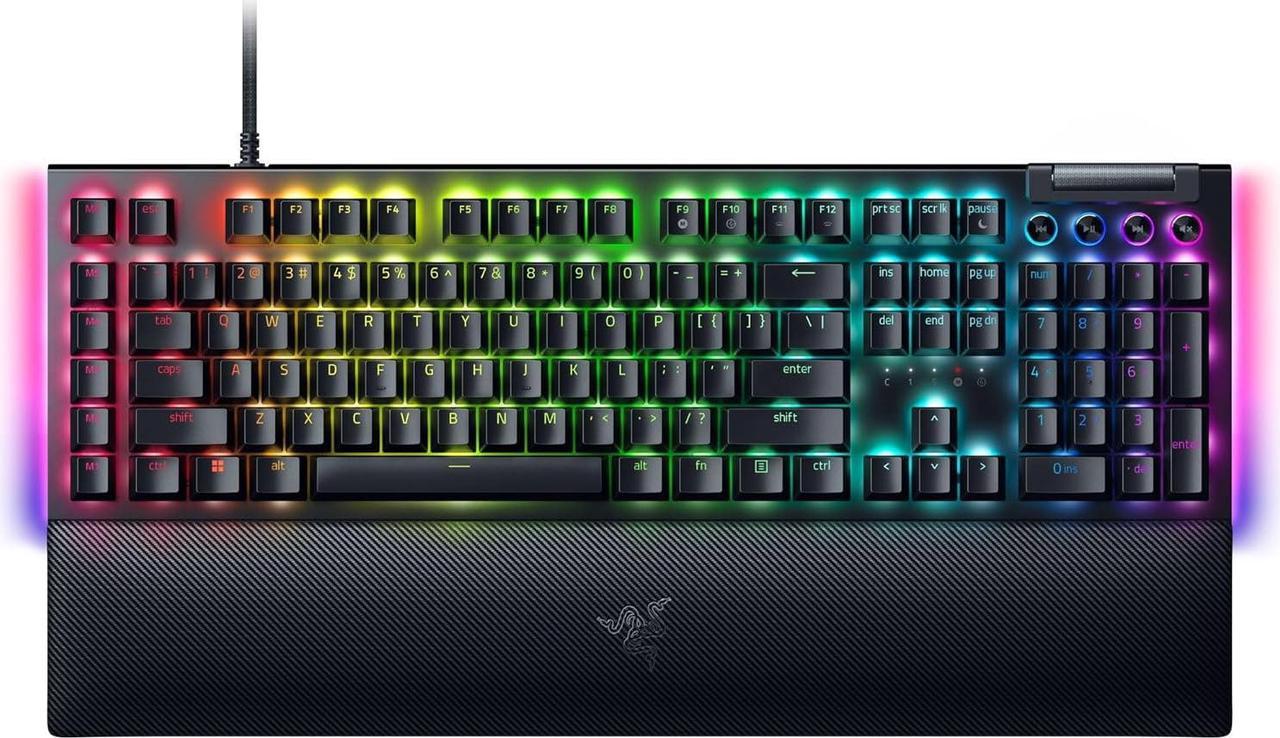 Razer BlackWidow V4 Mechanical Gaming Keyboard: Yellow Switches Linear & Silent - Chroma RGB - 6 Dedicated Macro Keys - Magnetic Wrist Rest - Doubleshot ABS Keycaps - Multi-Function Roller &Media Keys