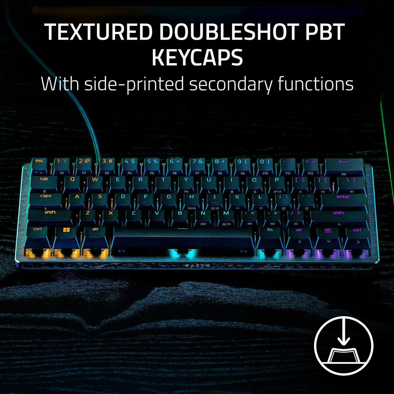 Alt view image 10 of 13 - Razer Huntsman V3 Pro Mini 60% Esports Gaming Keyboard - Analog Optical Switches, Razer Snap Tap, Rapid Trigger, Adjustable Actuation, Dual-Purpose Mod Keys, Doubleshot PBT Keycaps - Black