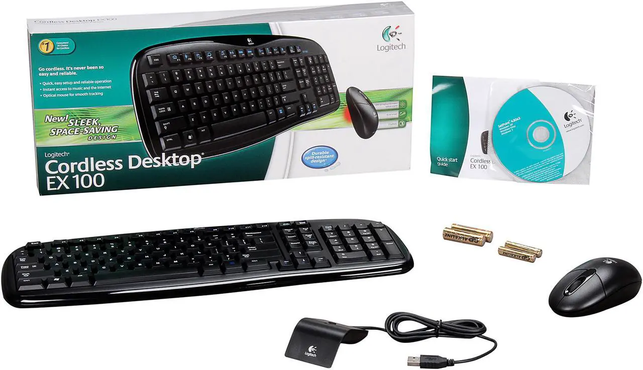 Alt view image 7 of 7 - Logitech Cordless Desktop EX 100 Black 102 Normal Keys USB RF Wireless Standard Keyboard and Mouse