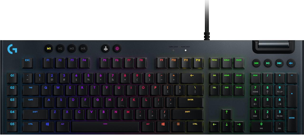 Logitech G815 LIGHTSYNC RGB Mechanical Gaming Keyboard with Low Profile GL Tactile key switch, 5 programmable G-keys, USB Passthrough, dedicated media control - Tactile