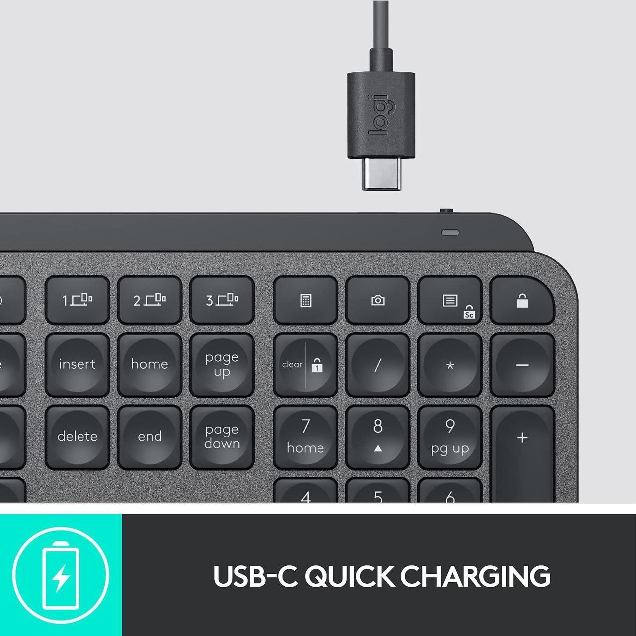 Alt view image 11 of 13 - Logitech MX Keys Advanced Wireless Illuminated Keyboard, Backlighting, Bluetooth, USB-C, Apple macOS, Microsoft Windows, Linux, iOS, Android, Metal Build - Black