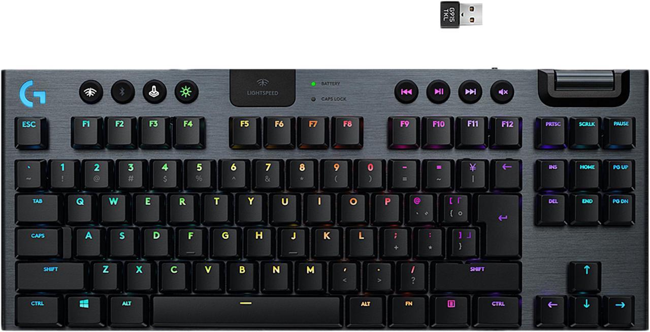 Logitech G915 TKL Tenkeyless Lightspeed Wireless RGB Mechanical Gaming Keyboard, Low Profile Switch Options, LIGHTSYNC RGB, Advanced Wireless and Bluetooth Support - Linear , Black