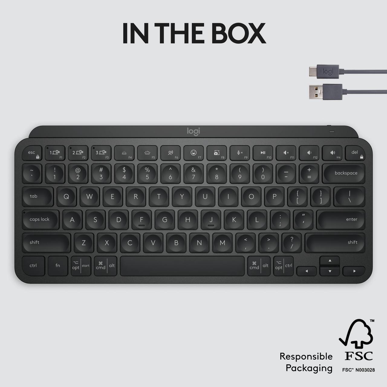 Alt view image 12 of 12 - Logitech MX Keys Mini Minimalist Wireless Illuminated Keyboard, Compact, Bluetooth, Backlit, USB-C, Compatible with Apple macOS, iOS, Windows, Linux, Android, Metal Build - BLACK