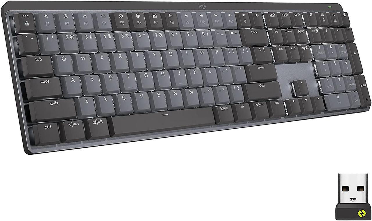 Logitech MX Mechanical Wireless Illuminated Performance Keyboard, Tactile Quiet Switches, Backlit Keys, Bluetooth, USB-C, macOS, Windows, Linux, iOS, Android, Graphite