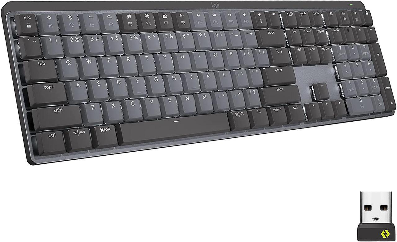 Logitech MX Mechanical Wireless Illuminated Performance Keyboard, Clicky Switches, Backlit Keys, Bluetooth, USB-C, macOS, Windows, Linux, iOS, Android, Graphite