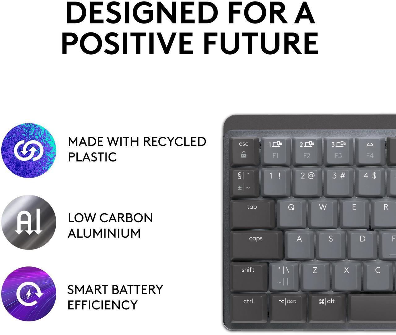 Alt view image 3 of 13 - Logitech MX Mechanical Mini Wireless Illuminated Keyboard, Clicky Switches, Backlit, Bluetooth, USB-C, macOS, Windows, Linux, iOS, Android, Graphite
