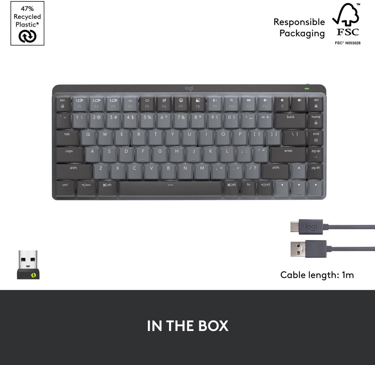 Alt view image 13 of 13 - Logitech MX Mechanical Mini Wireless Illuminated Keyboard, Clicky Switches, Backlit, Bluetooth, USB-C, macOS, Windows, Linux, iOS, Android, Graphite