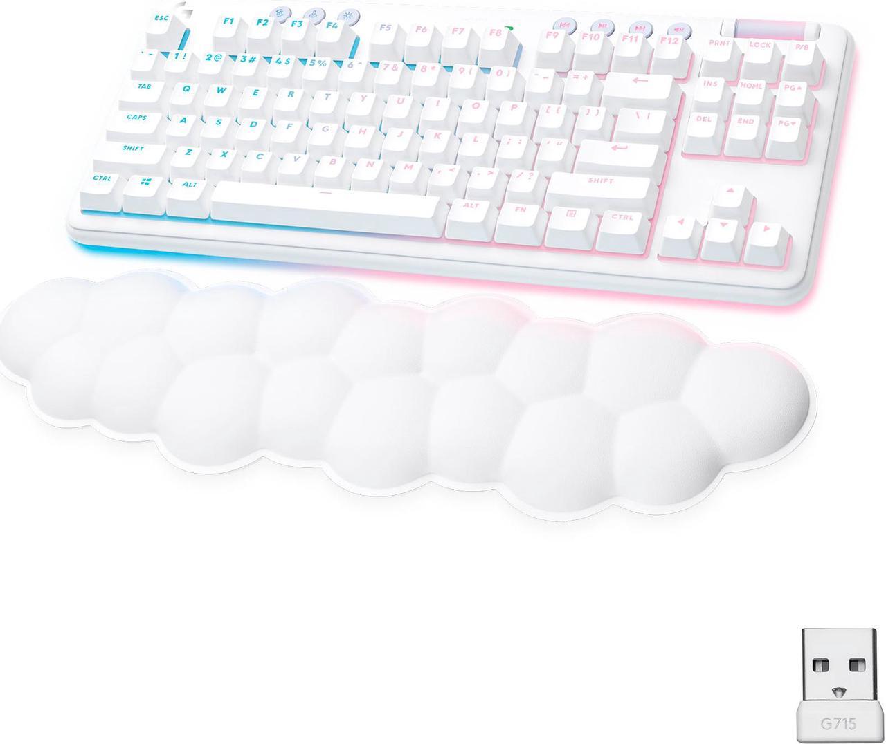 Logitech G715 Wireless Mechanical Gaming Keyboard with LIGHTSYNC RGB, LIGHTSPEED, Linear Switches (GX Red), and Keyboard Palm Rest, PC/Mac Compatible - White Mist