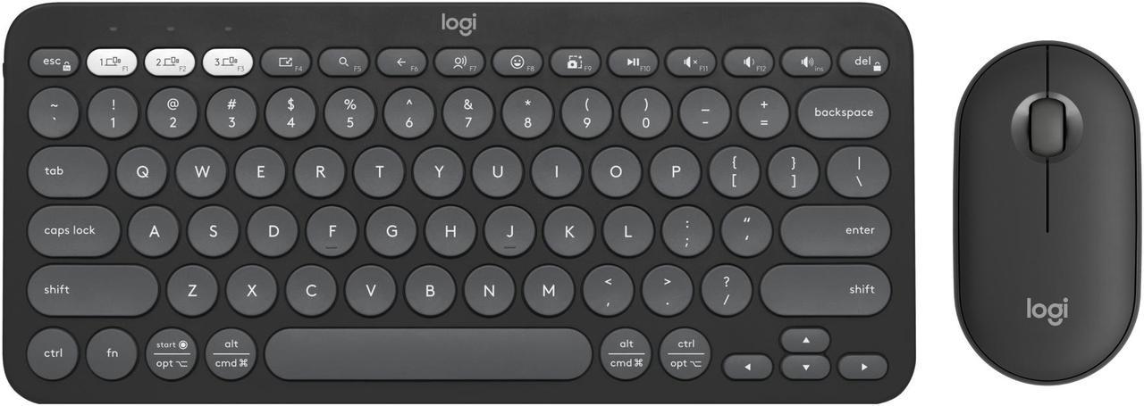 Logitech Pebble 2 Combo Wireless Quiet Keyboard and Mouse, Customisable, Logi Bolt, Bluetooth, Easy-Switch for Windows, macOS, iPadOS, Chrome - Tonal Graphite