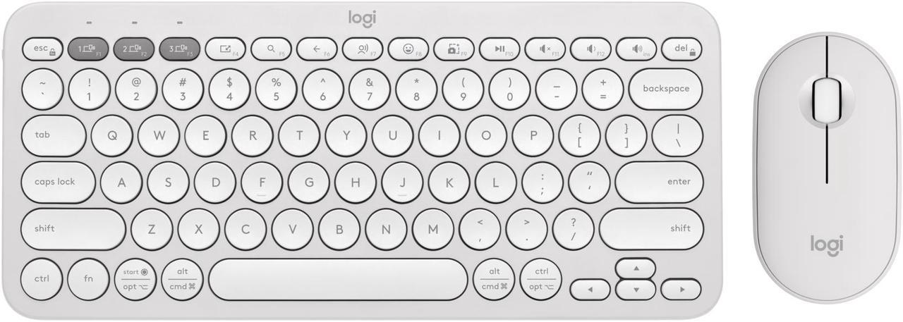 Logitech Pebble 2 Combo Wireless Quiet Keyboard and Mouse, Customisable, Logi Bolt, Bluetooth, Easy-Switch for Windows, macOS, iPadOS, Chrome - Tonal White