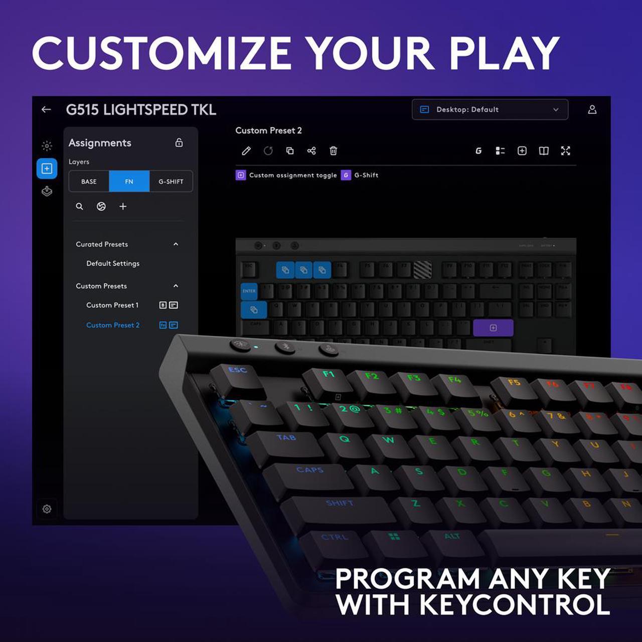 Alt view image 7 of 8 - Logitech G515 LIGHTSPEED TKL Low Profile Wireless Gaming Keyboard, LIGHTSYNC RGB, Thin Tenkeyless Design, PBT Keycaps, Tactile (Brown) Mechanical Switches - Black