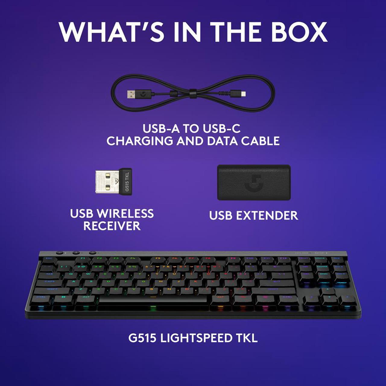 Alt view image 8 of 8 - Logitech G515 LIGHTSPEED TKL Low Profile Wireless Gaming Keyboard, LIGHTSYNC RGB, Thin Tenkeyless Design, PBT Keycaps, Tactile (Brown) Mechanical Switches - Black