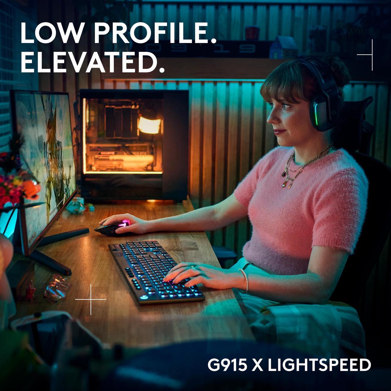 Alt view image 2 of 9 - Logitech G915 X LIGHTSPEED Full-size Wireless Mechanical Gaming Keyboard - GL Red Linear Switches, RGB Backlighting - Black