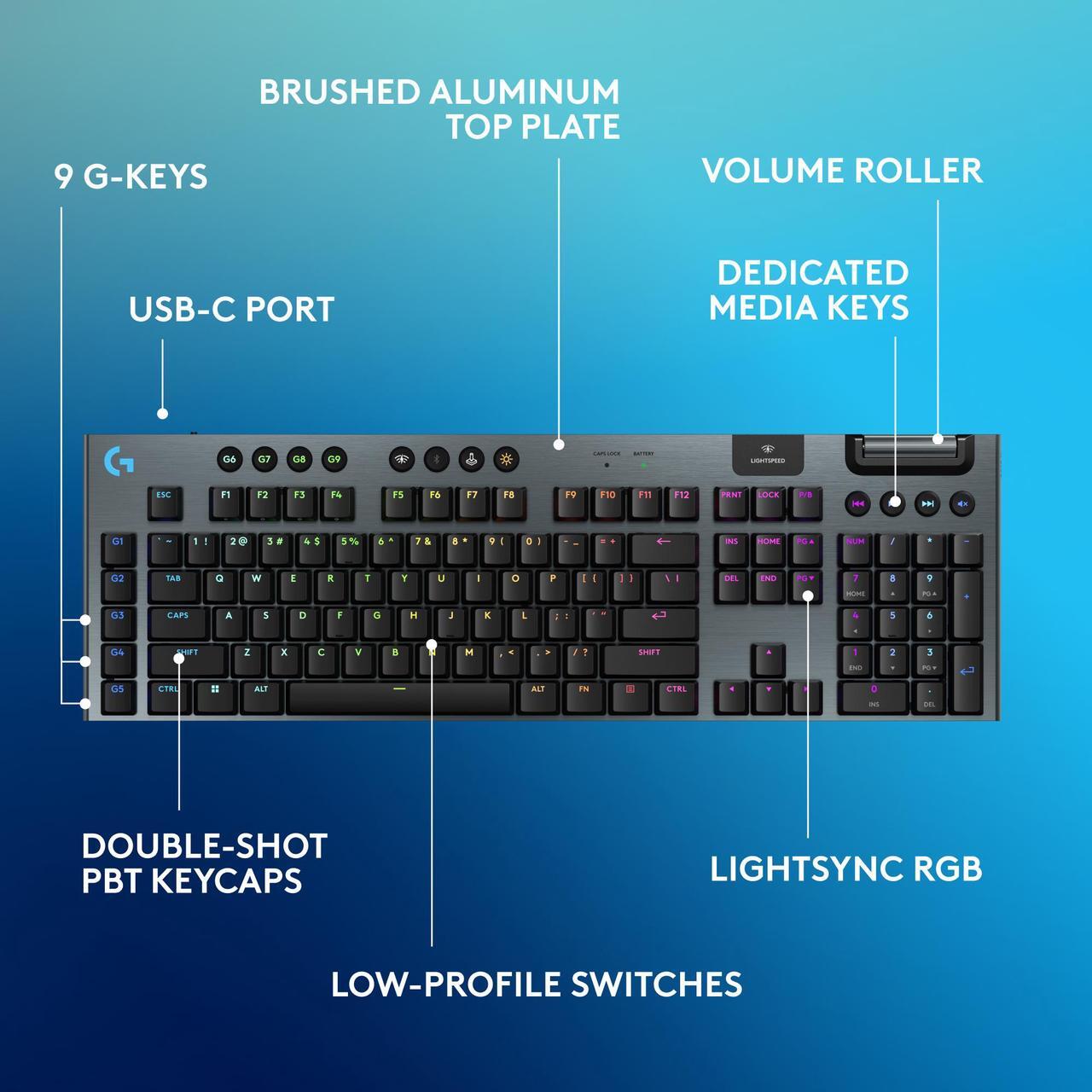 Alt view image 6 of 9 - Logitech G915 X LIGHTSPEED Full-size Wireless Mechanical Gaming Keyboard - GL Red Linear Switches, RGB Backlighting - Black