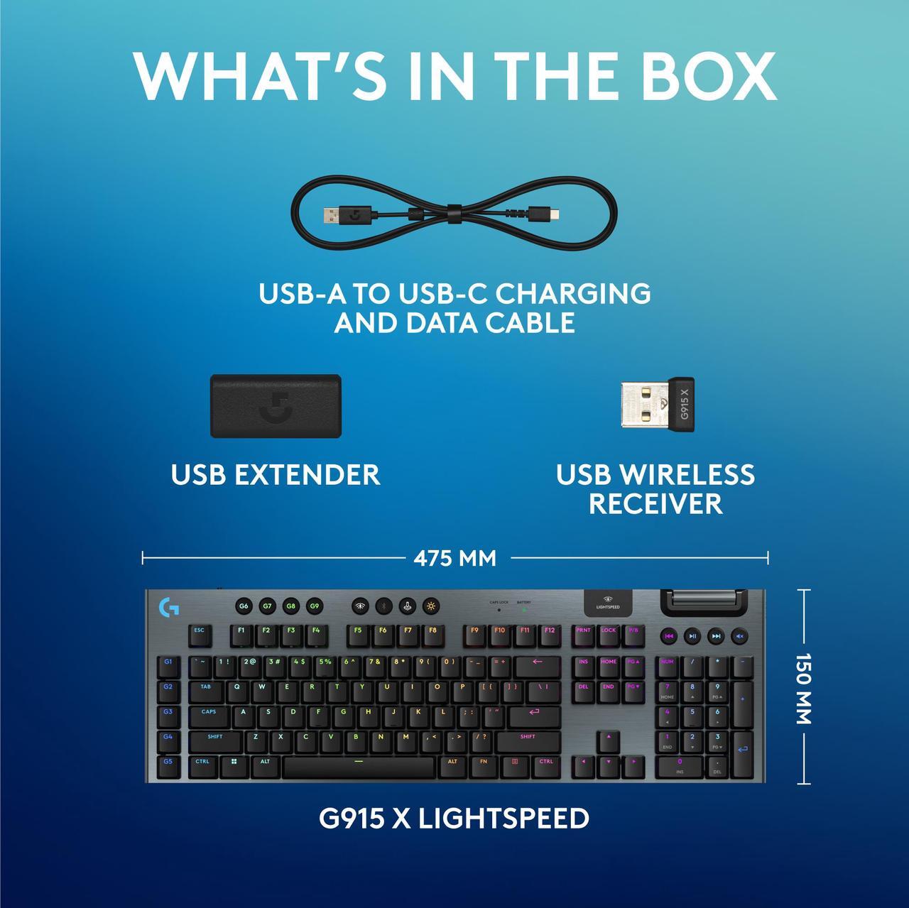 Alt view image 9 of 9 - Logitech G915 X LIGHTSPEED Full-size Wireless Mechanical Gaming Keyboard - GL Red Linear Switches, RGB Backlighting - Black