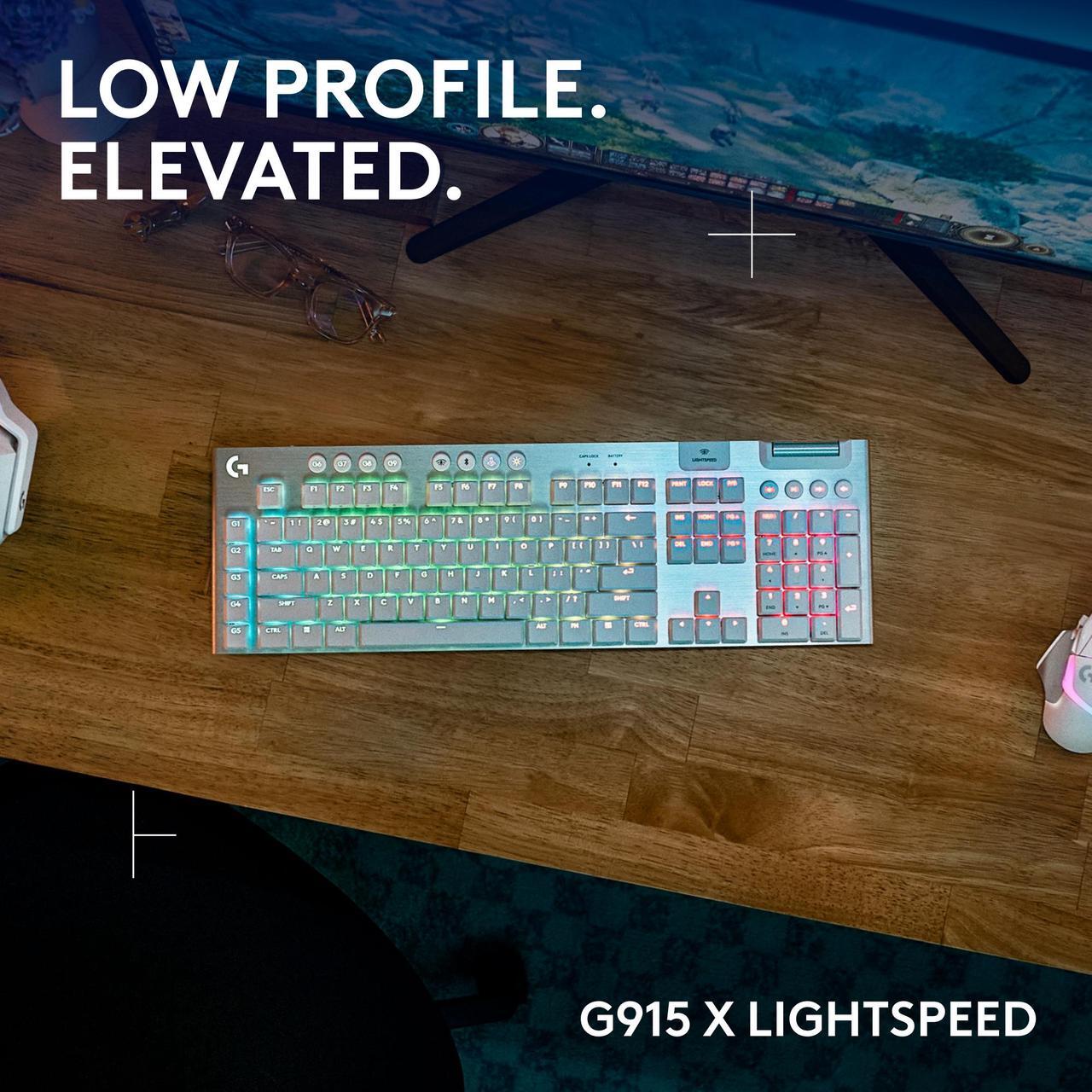 Alt view image 2 of 9 - Logitech G915 X LIGHTSPEED Low profile Wireless Mechanical Gaming Keyboard - GL Brown Tactile Switches, RGB Backlighting - White
