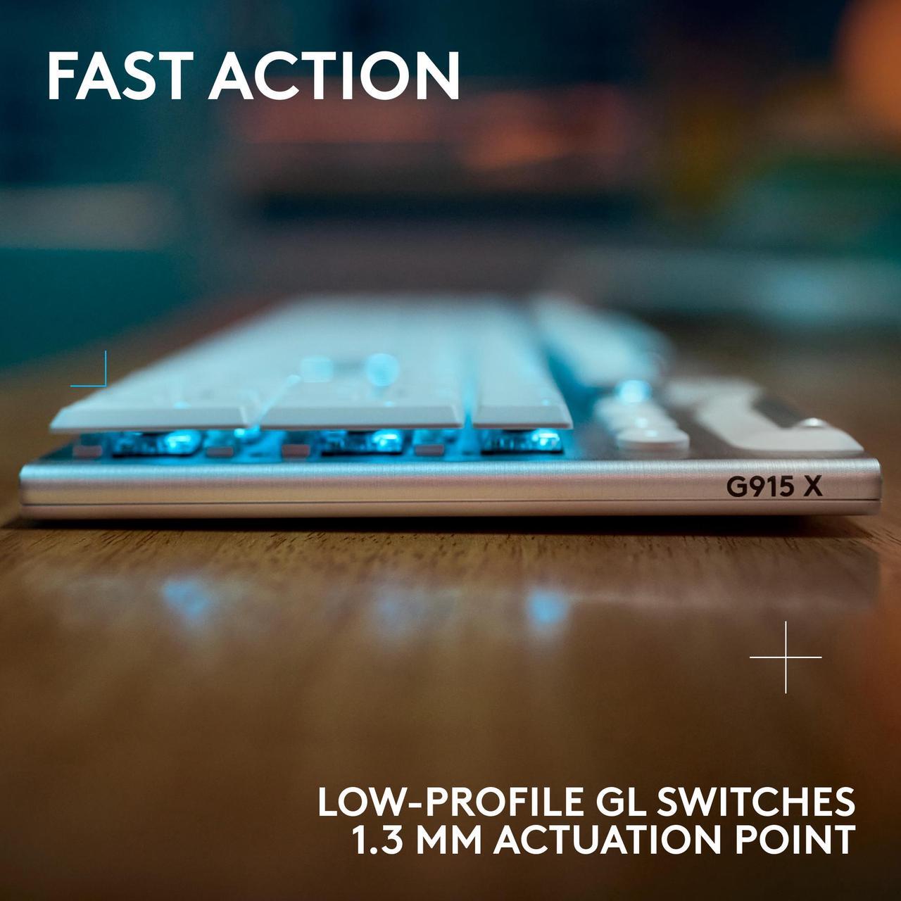 Alt view image 3 of 9 - Logitech G915 X LIGHTSPEED Low profile Wireless Mechanical Gaming Keyboard - GL Brown Tactile Switches, RGB Backlighting - White