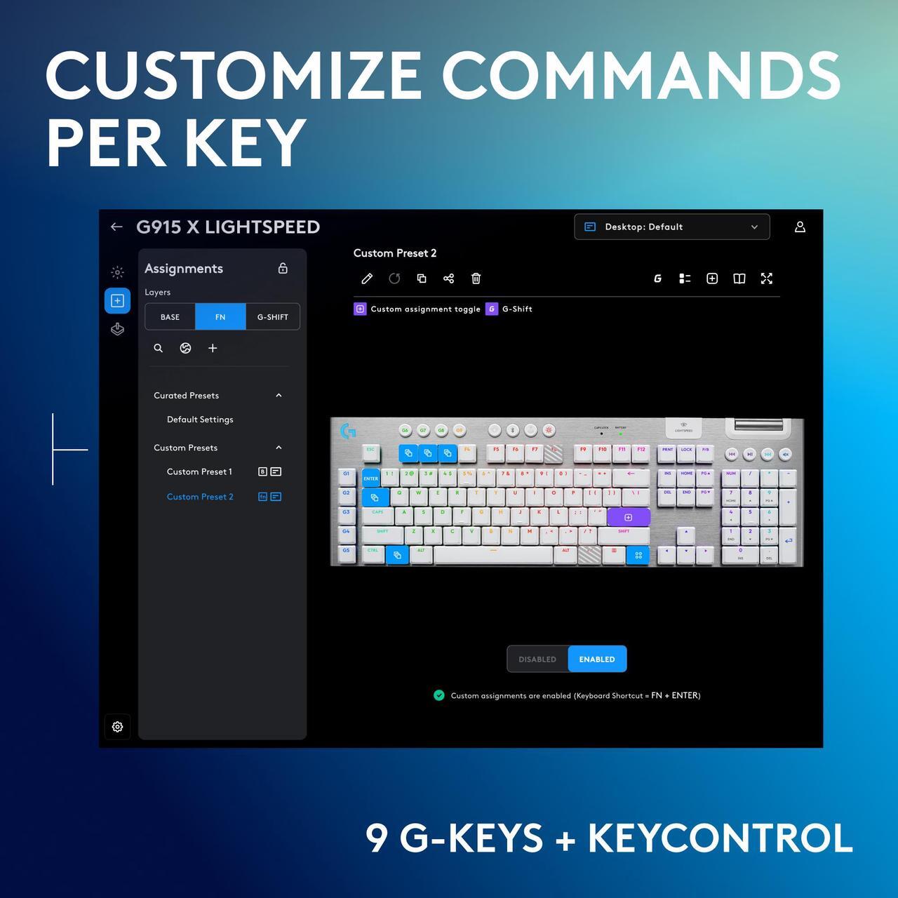 Alt view image 4 of 9 - Logitech G915 X LIGHTSPEED Low profile Wireless Mechanical Gaming Keyboard - GL Brown Tactile Switches, RGB Backlighting - White