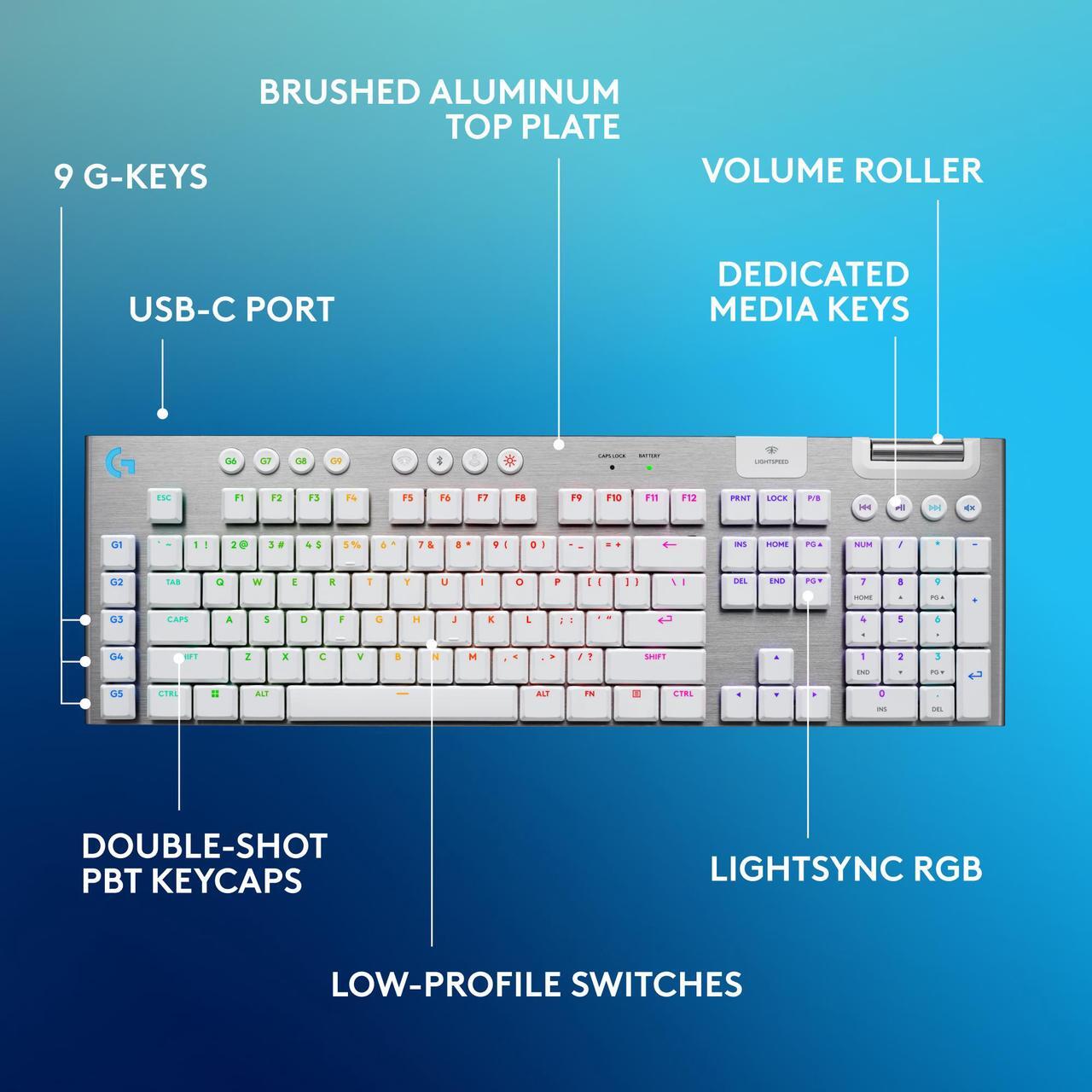 Alt view image 5 of 9 - Logitech G915 X LIGHTSPEED Low profile Wireless Mechanical Gaming Keyboard - GL Brown Tactile Switches, RGB Backlighting - White