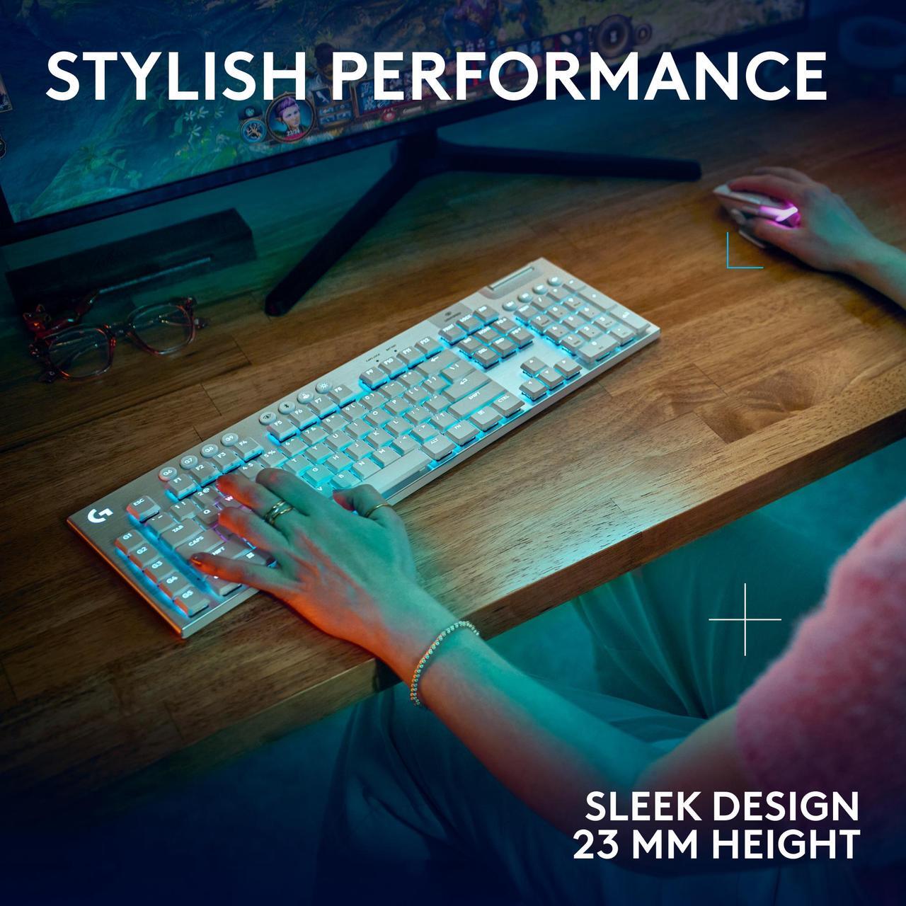 Alt view image 8 of 9 - Logitech G915 X LIGHTSPEED Low profile Wireless Mechanical Gaming Keyboard - GL Brown Tactile Switches, RGB Backlighting - White