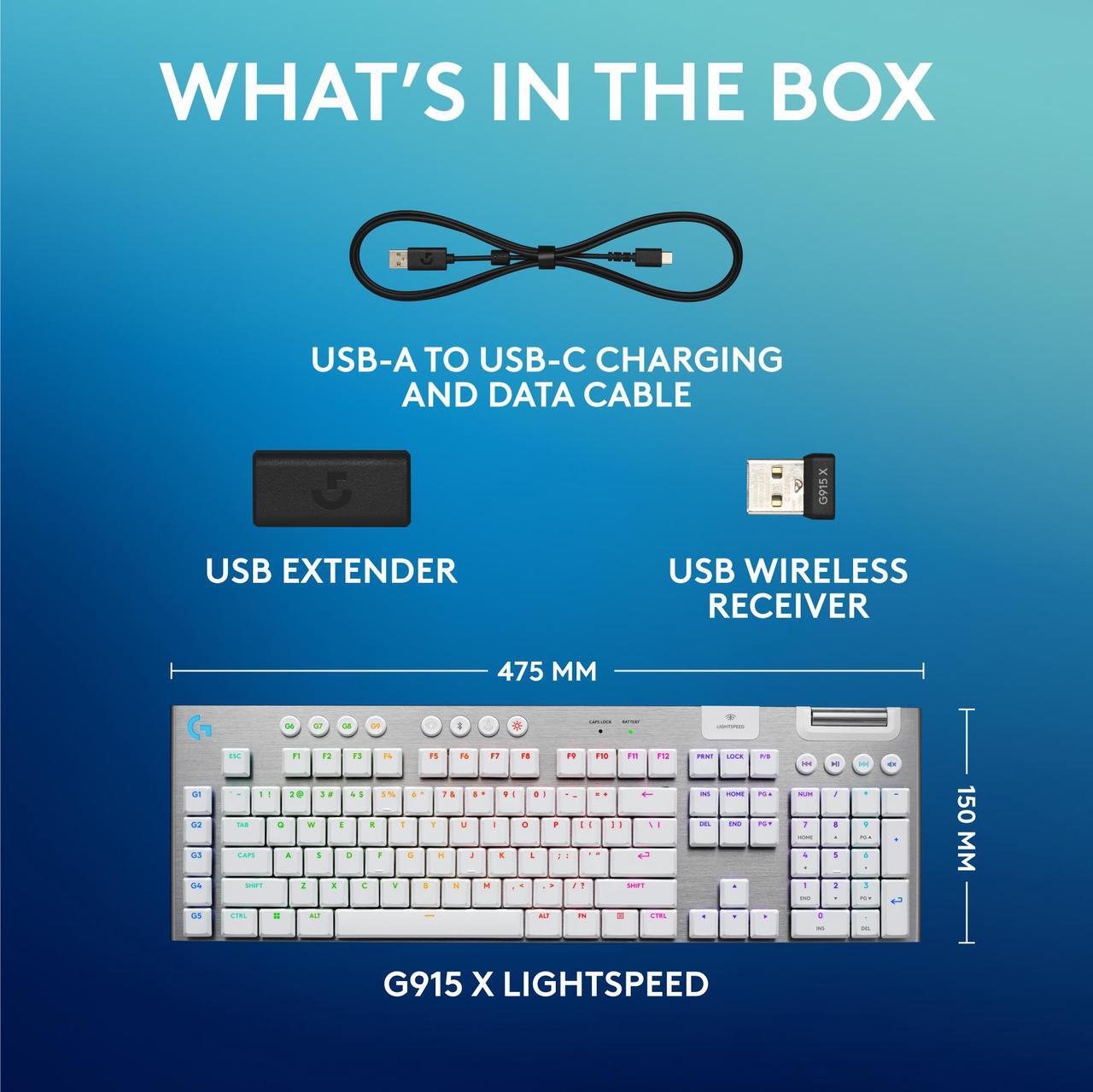 Alt view image 9 of 9 - Logitech G915 X LIGHTSPEED Low profile Wireless Mechanical Gaming Keyboard - GL Brown Tactile Switches, RGB Backlighting - White