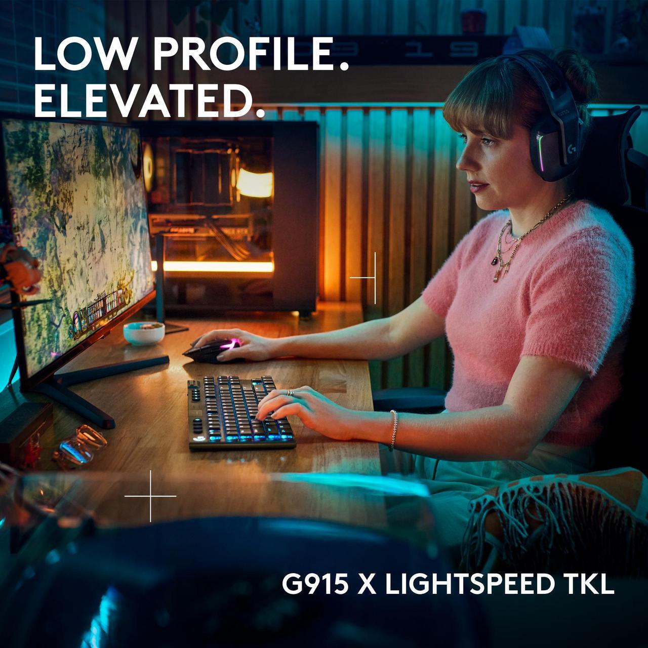 Alt view image 2 of 9 - Logitech G915 X LIGHTSPEED TKL Wireless Mechanical Gaming Keyboard - GL Red Linear Switches, RGB Backlighting - Black