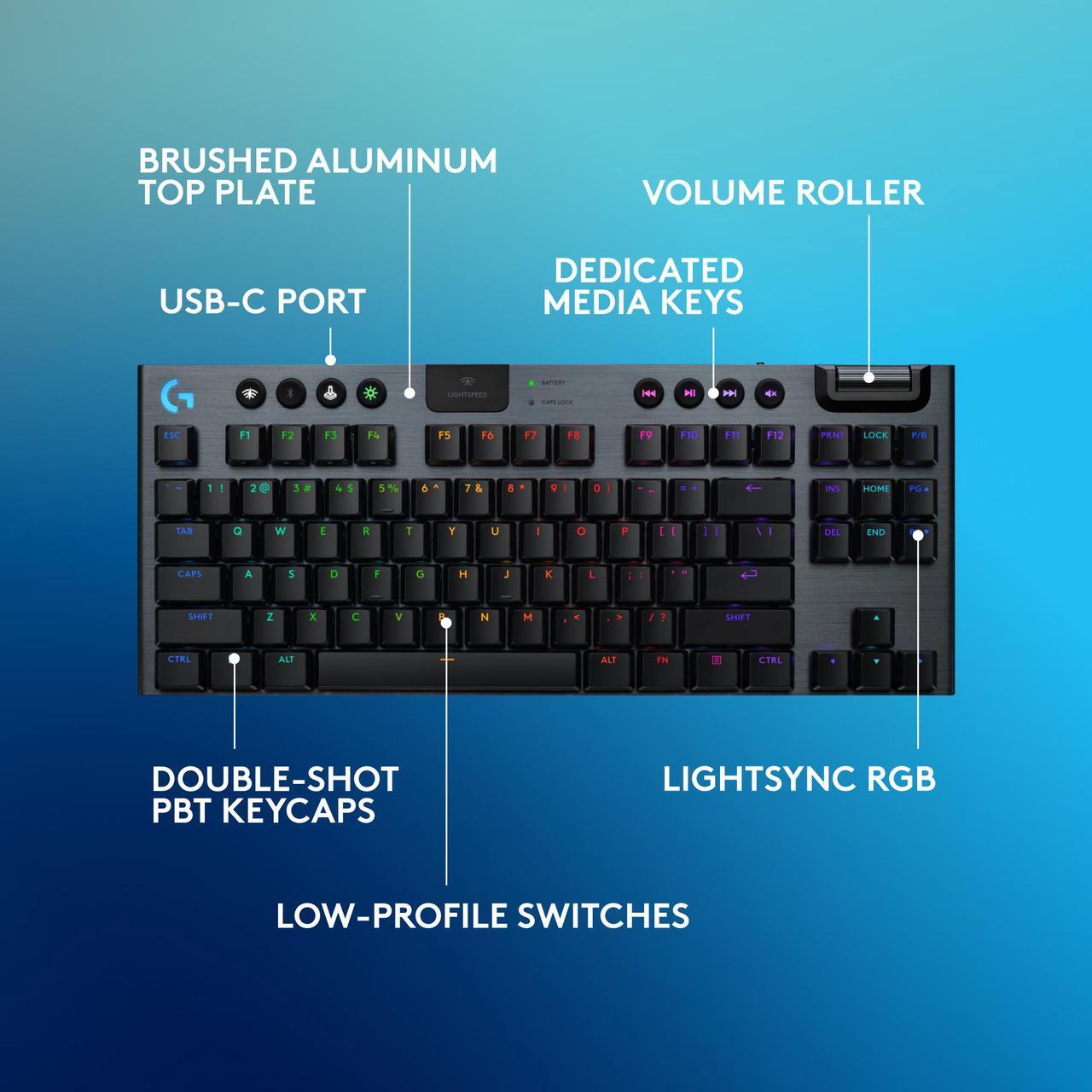Alt view image 6 of 9 - Logitech G915 X LIGHTSPEED TKL Wireless Mechanical Gaming Keyboard - GL Red Linear Switches, RGB Backlighting - Black
