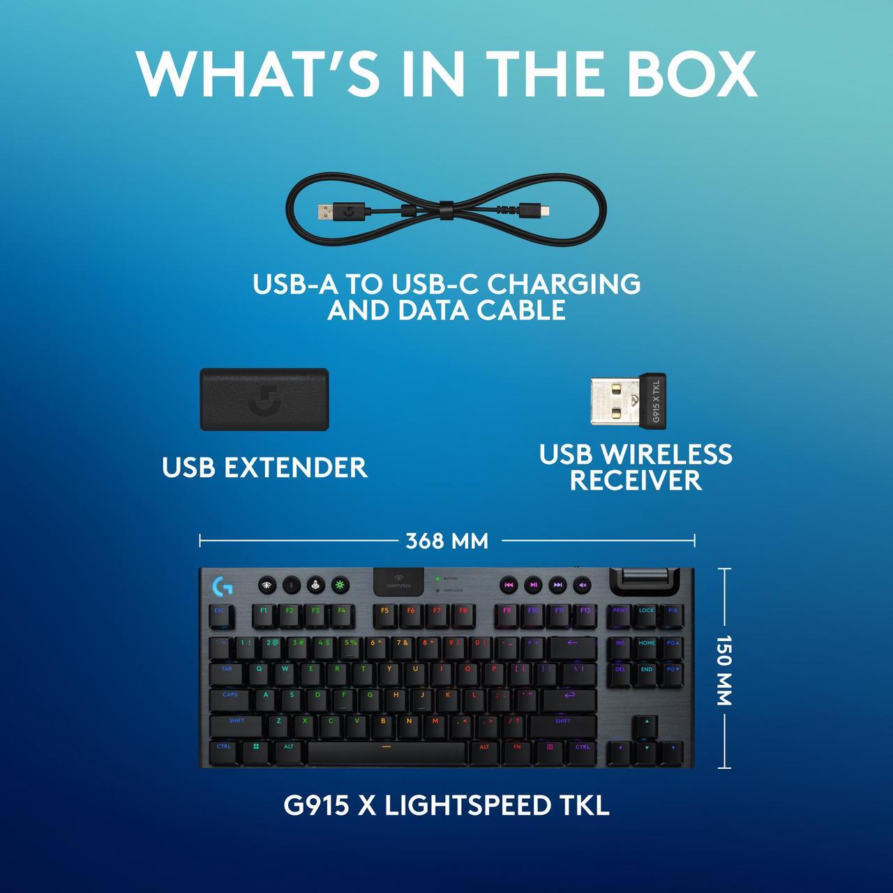 Alt view image 9 of 9 - Logitech G915 X LIGHTSPEED TKL Wireless Mechanical Gaming Keyboard - GL Red Linear Switches, RGB Backlighting - Black