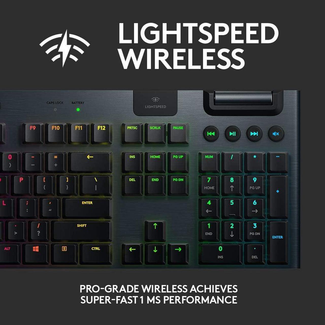 Alt view image 3 of 13 - Logitech G915 LIGHTSPEED Wireless Mechanical Gaming Keyboard - Low Profile GL Clicky Key Switches, LIGHTSYNC RGB, Bluetooth Support - Black