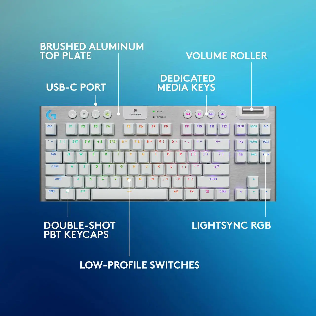 Alt view image 6 of 9 - Logitech G915 X LIGHTSPEED TKL Wireless Mechanical Gaming Keyboard - GL Brown Tactile Switches, RGB Backlighting - White