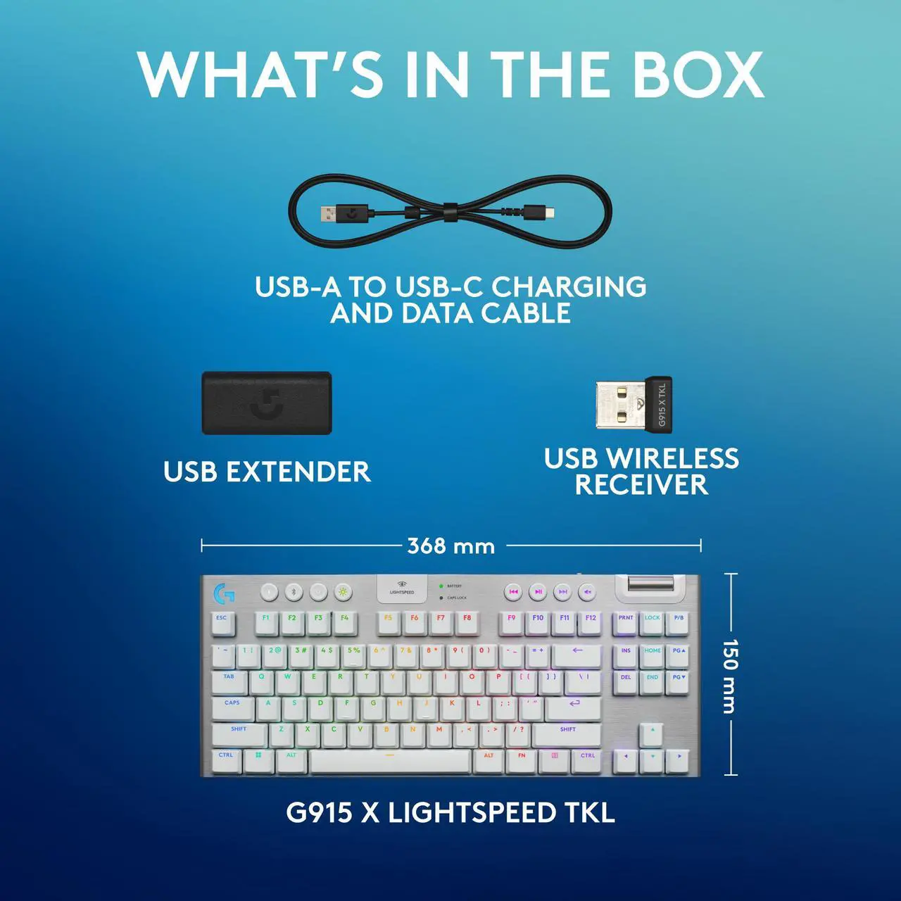 Alt view image 9 of 9 - Logitech G915 X LIGHTSPEED TKL Wireless Mechanical Gaming Keyboard - GL Brown Tactile Switches, RGB Backlighting - White