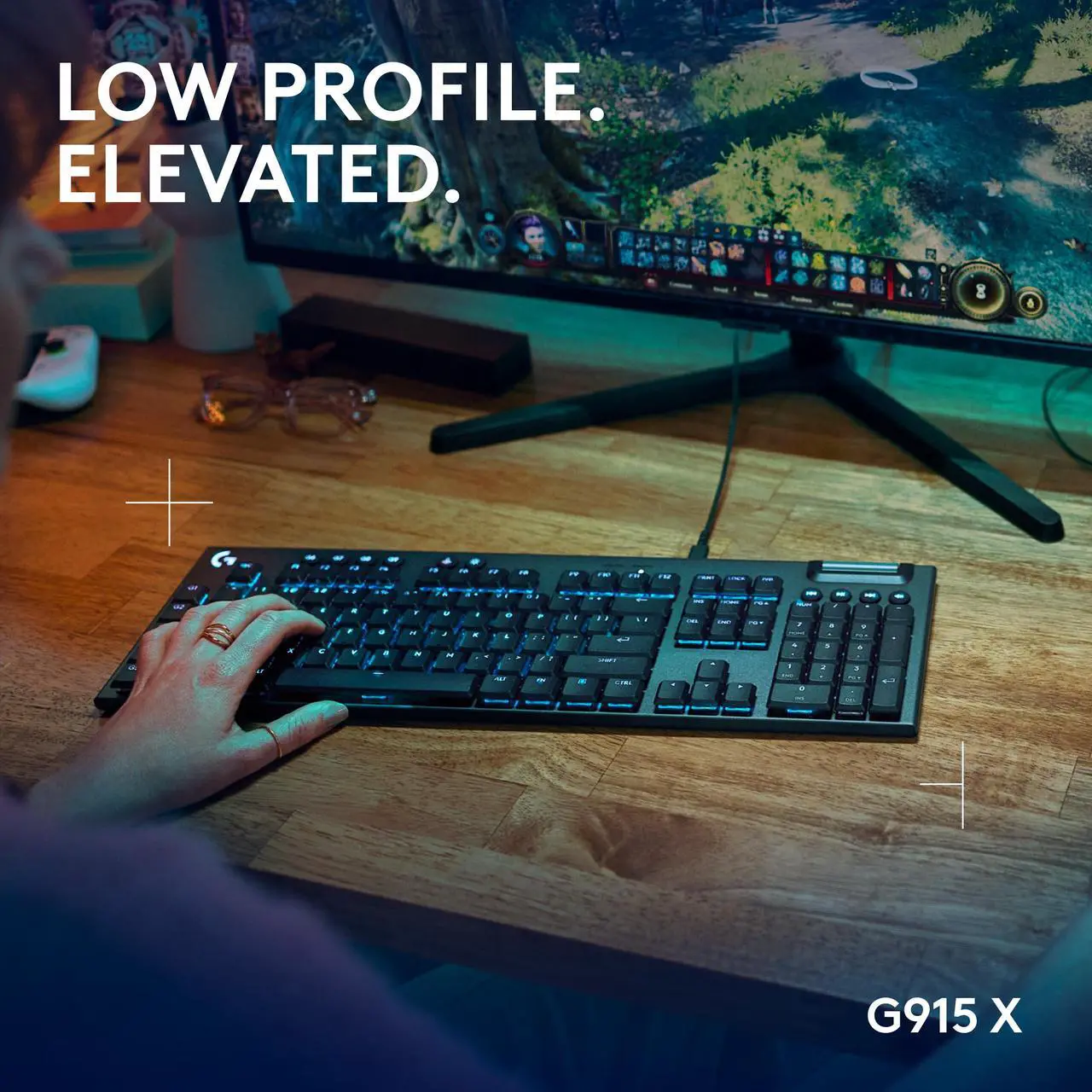 Alt view image 2 of 8 - Logitech G915 X Low Profile Mechanical Gaming Keyboard - GL Red Linear Switches, RGB Backlighting - Black