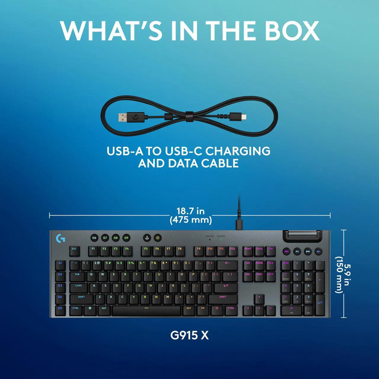 Alt view image 8 of 8 - Logitech G915 X Low Profile Mechanical Gaming Keyboard - GL Red Linear Switches, RGB Backlighting - Black