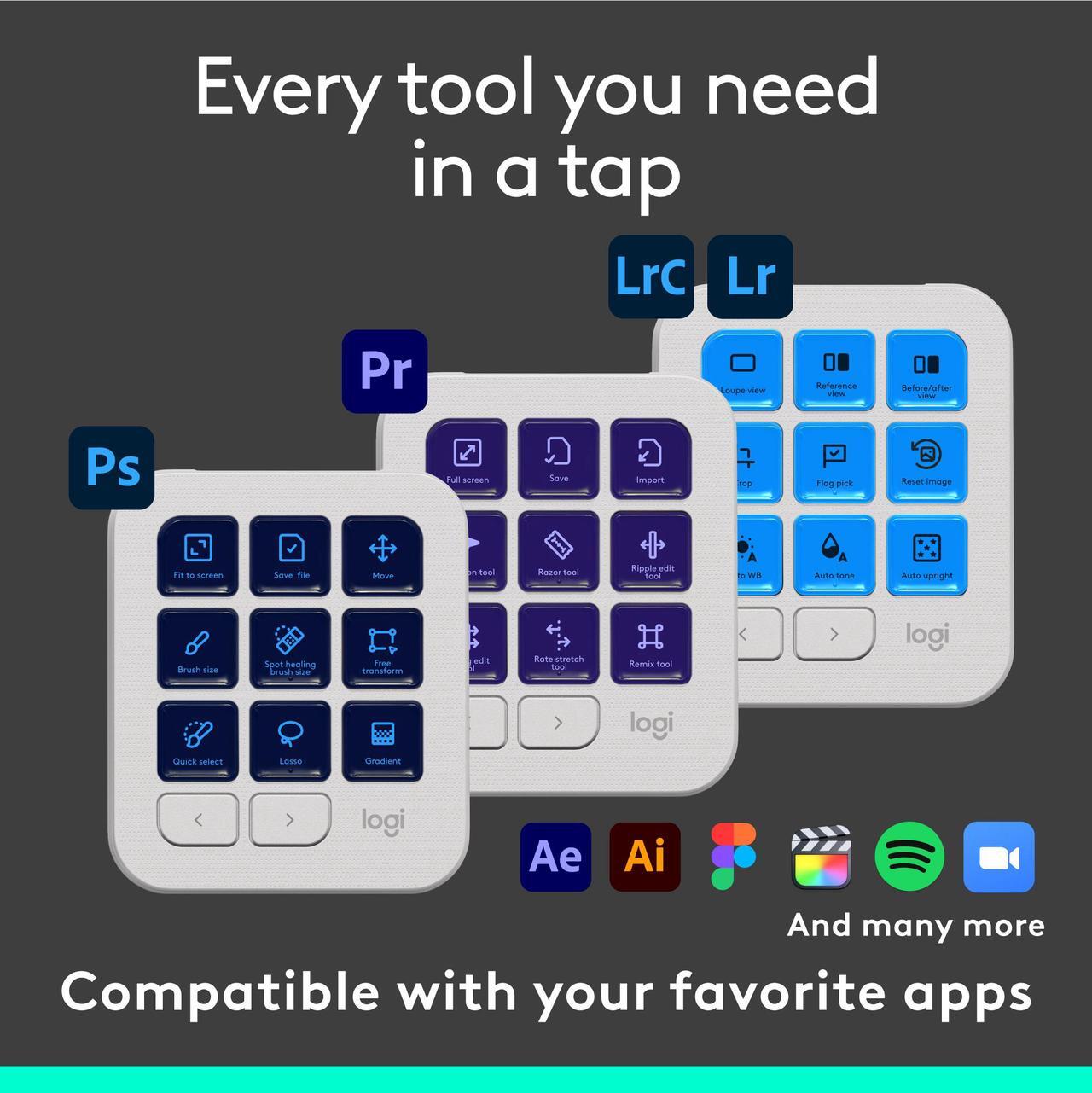 Alt view image 6 of 6 - Logitech MX Creative Console Keypad & Dial Pale Gray Bluetooth Wireless Keyboard   920-012661