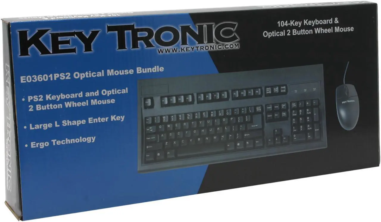 Alt view image 3 of 3 - KeyTronic E03601OPTMSEBC Black 104 Normal Keys PS/2 Wired Standard Keyboard
