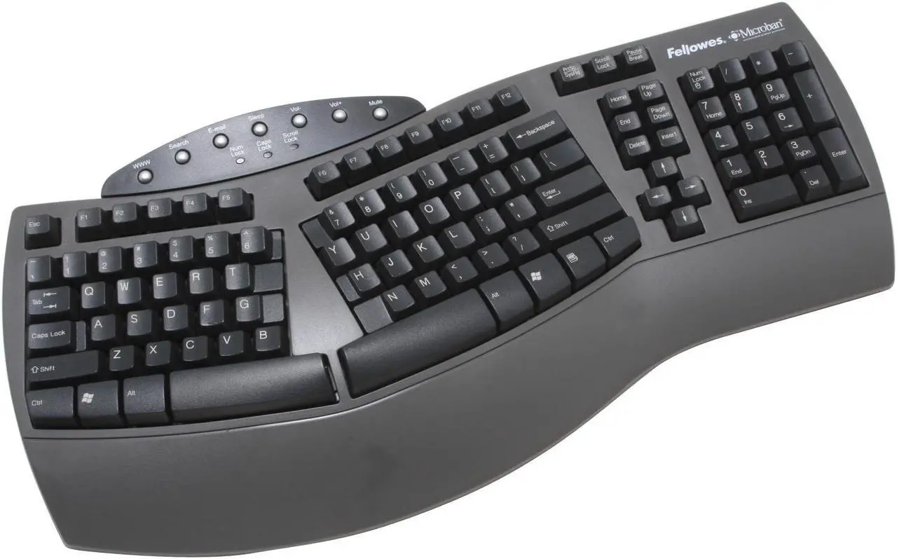Main image of Fellowes Microban Split Design Keyboard 98915 Black 7 Function Keys USB Wired Ergonomic Keyboard