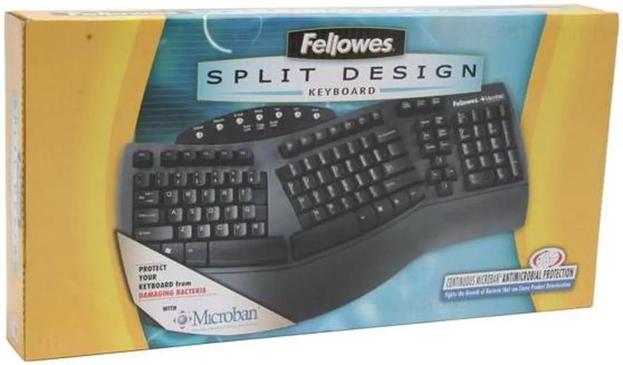 Alt view image 3 of 3 - Fellowes Microban Split Design Keyboard 98915 Black 7 Function Keys USB Wired Ergonomic Keyboard