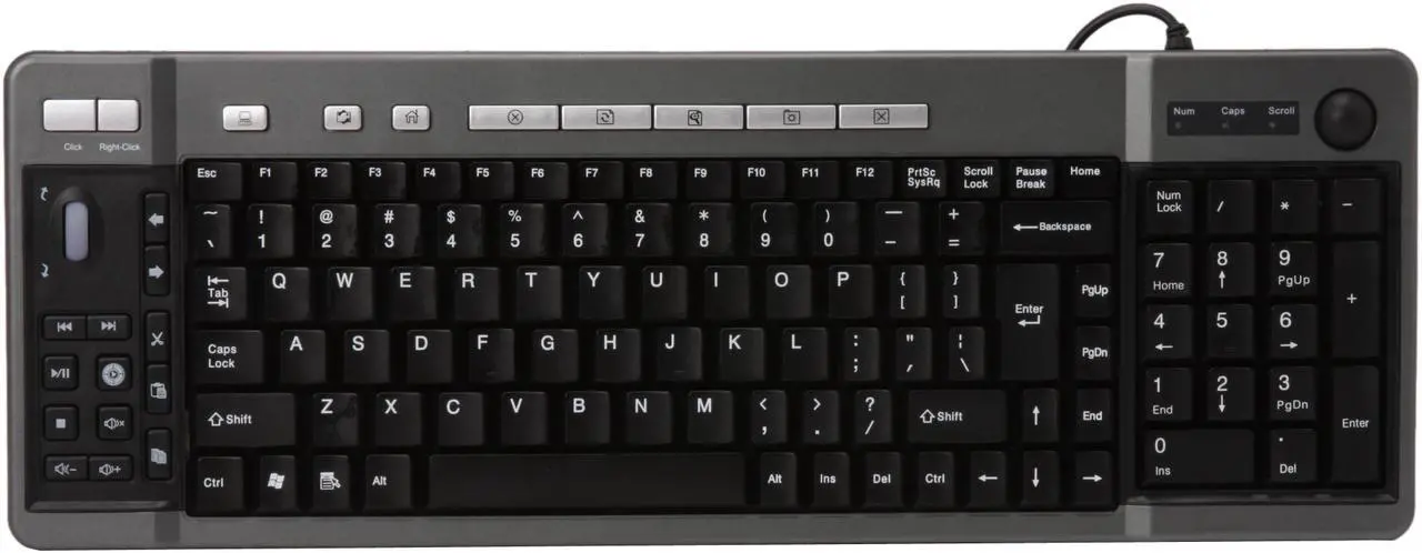 Alt view image 2 of 4 - X-Gene 01028 Gray & Black 104 Normal Keys 23 Function Keys USB Wired Standard Optical Trackball Keyboard