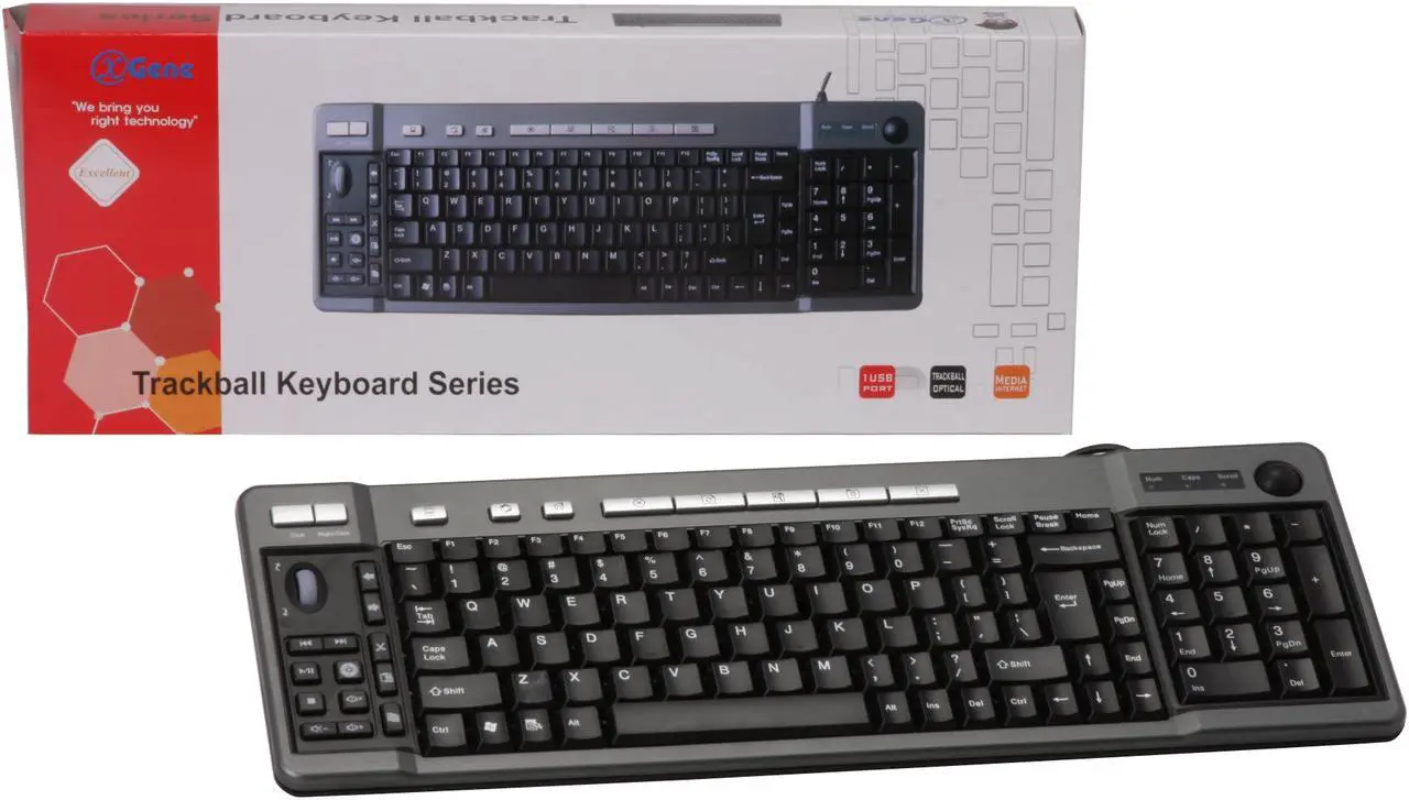 Alt view image 4 of 4 - X-Gene 01028 Gray & Black 104 Normal Keys 23 Function Keys USB Wired Standard Optical Trackball Keyboard