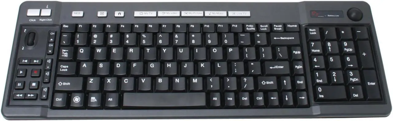 Alt view image 2 of 6 - X-Gene 01030 Black 103 Normal Keys 23 Function Keys USB 2.4 RF Standard Wireless Media Center Edition Keyabord w/ Optical Trackball