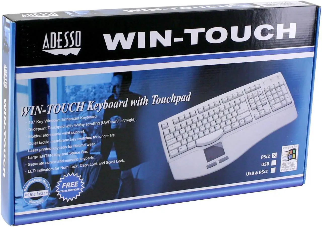 Alt view image 2 of 2 - ADESSO WKB-120 White 107 Normal Keys PS/2 Standard Keyboard with Glidepoint Touchpad