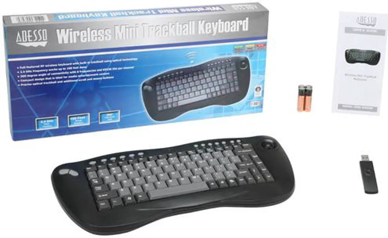 Alt view image 4 of 4 - ADESSO WKB-3000UB Black 86 Normal Keys 13 Function Keys 2.4 GHz RF Wireless Mini Keyboard w/Optical Trackball