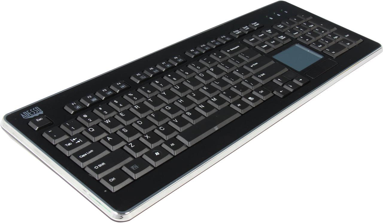 Adesso WKB-4400UB SlimTouch 2.4 GHz RF wireless Full Size Keyboard with Touchpad on right  side, mini USB receiver and receiver pocket (glazing black color)