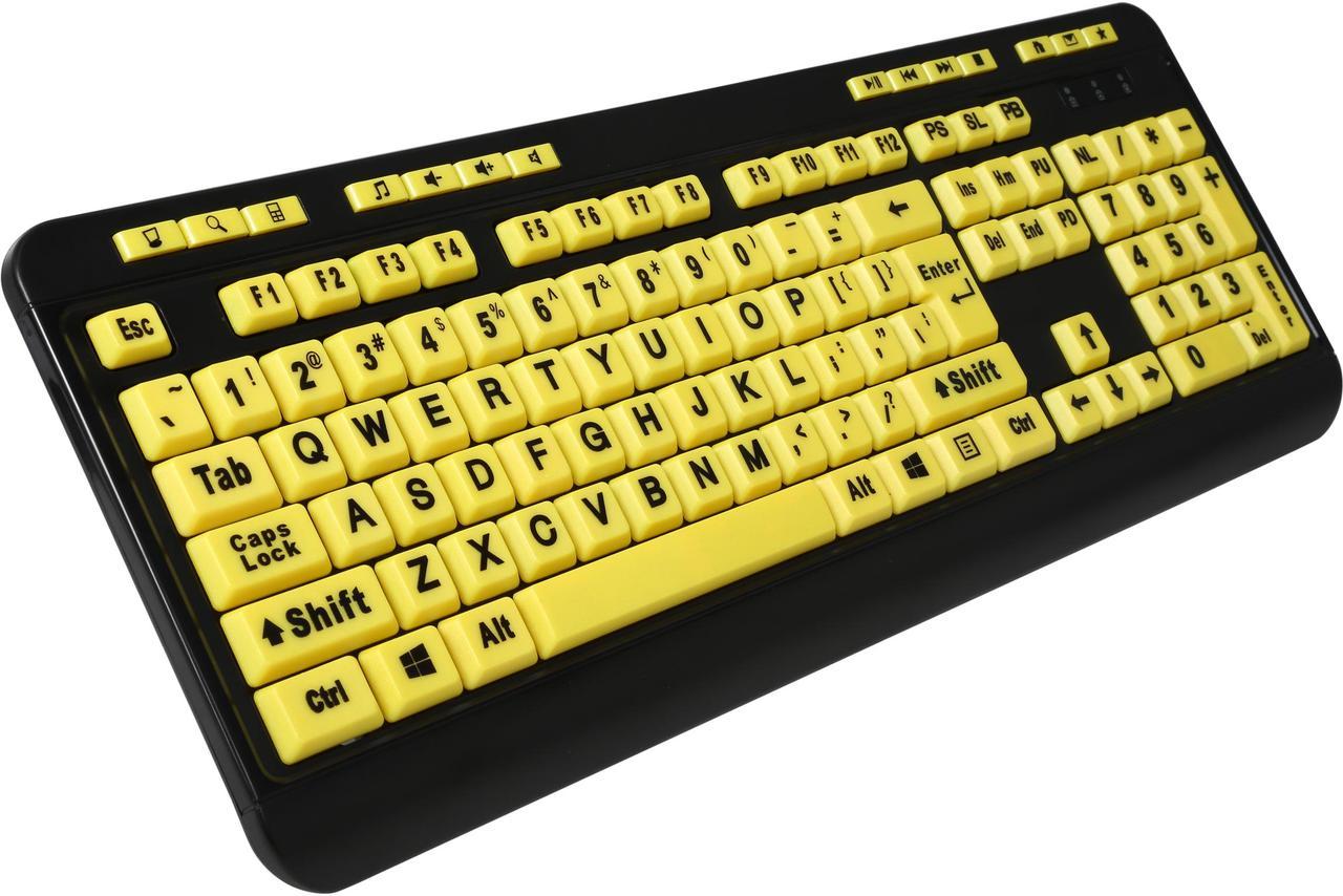 Adesso AKB-132UY EasyView Luminouse high contract  4X large print yellow keycap, multimedia USB keyboard, for low vision